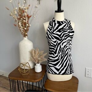 [WHBM] Zebra Print Mock Neck Top